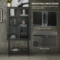 Industrial Black Cabinet with Metal Mesh Doors Adjustable Shelves Anti-Tip Kitchen Sideboard Dust-Free Storage