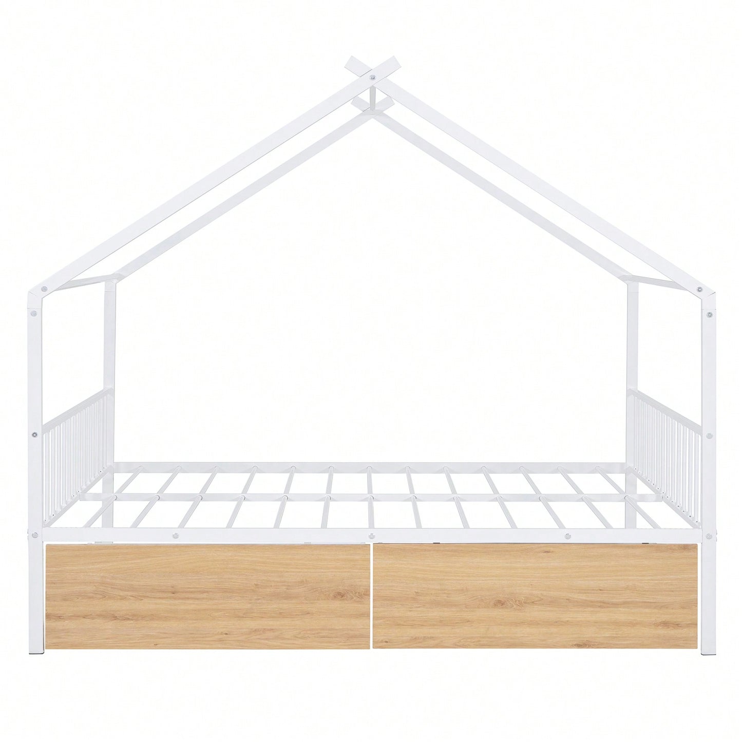 Full Size Metal House Bed With Two Drawers