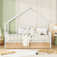 Full Size Metal House Bed With Two Drawers