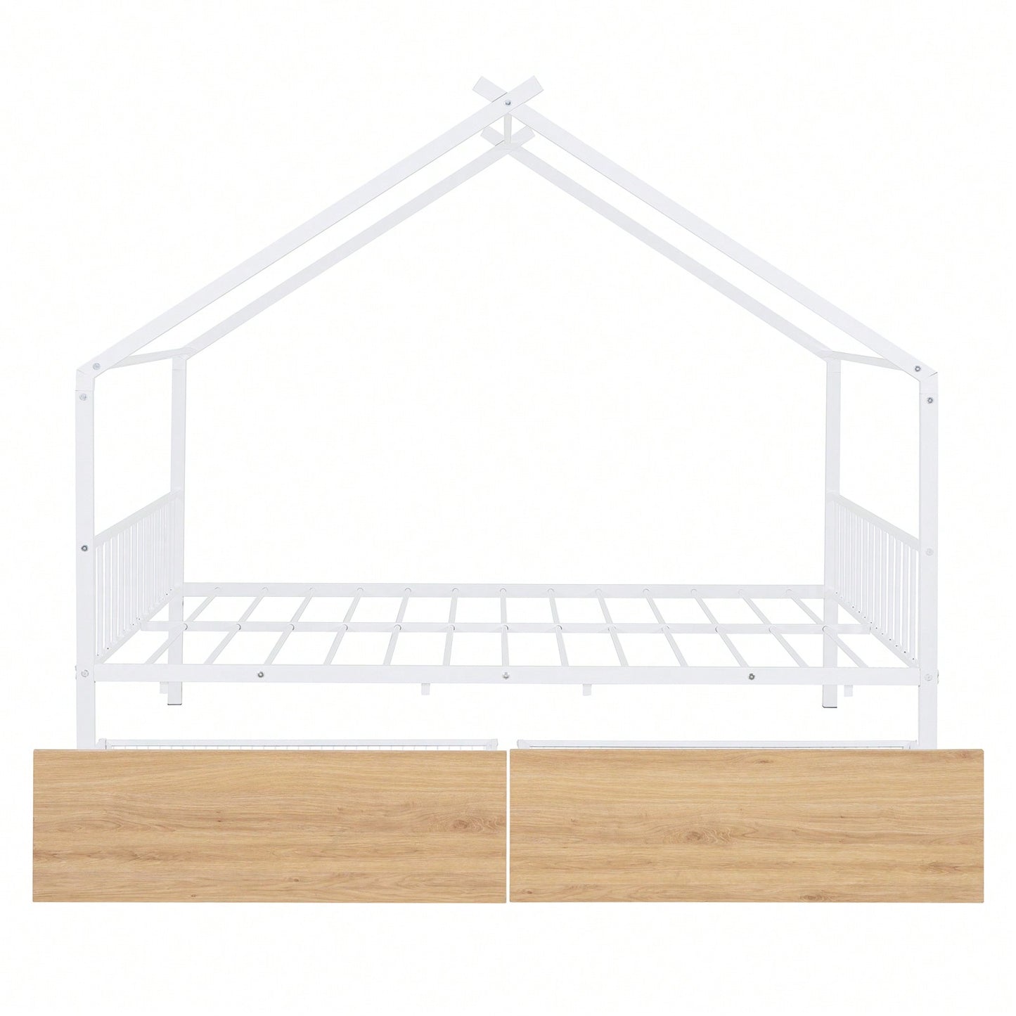 Full Size Metal House Bed With Two Drawers