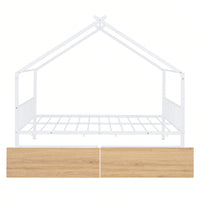 Full Size Metal House Bed With Two Drawers