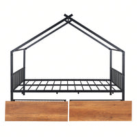 Full Size Metal House Bed With Two Drawers