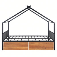 Full Size Metal House Bed With Two Drawers