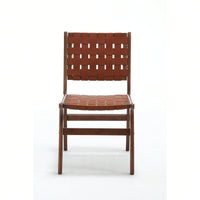 Saddle Leather Woven Dining Chair, Solid Wood Legs, Suitable For Dining And Living Room