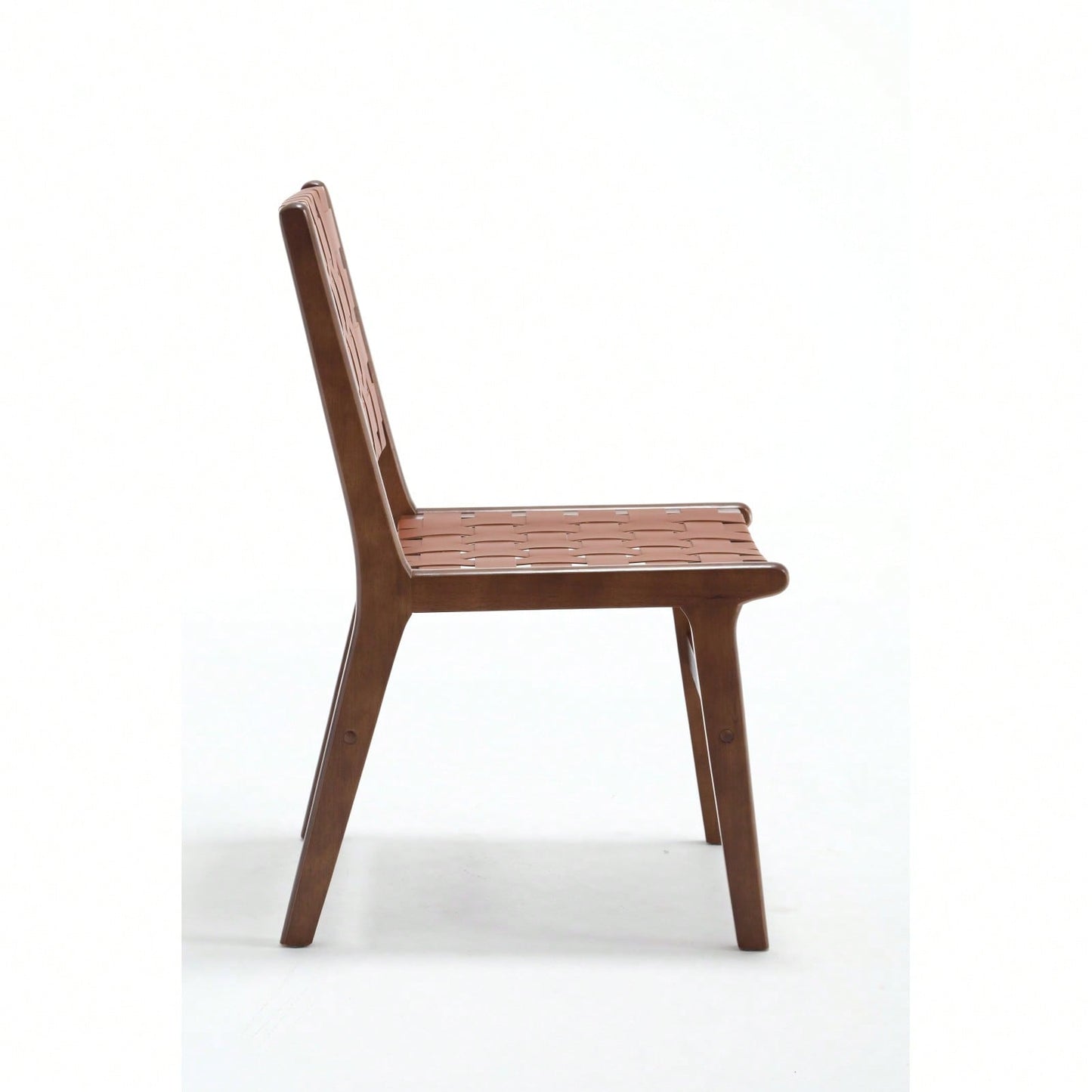 Saddle Leather Woven Dining Chair, Solid Wood Legs, Suitable For Dining And Living Room