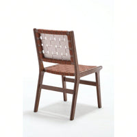 Saddle Leather Woven Dining Chair, Solid Wood Legs, Suitable For Dining And Living Room