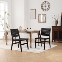 Saddle Leather Woven Dining Chair, Solid Wood Legs, Suitable For Dining And Living Room