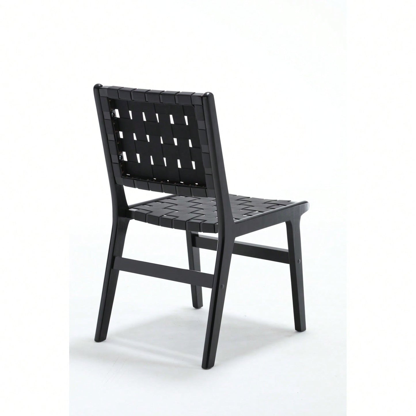 Saddle Leather Woven Dining Chair, Solid Wood Legs, Suitable For Dining And Living Room