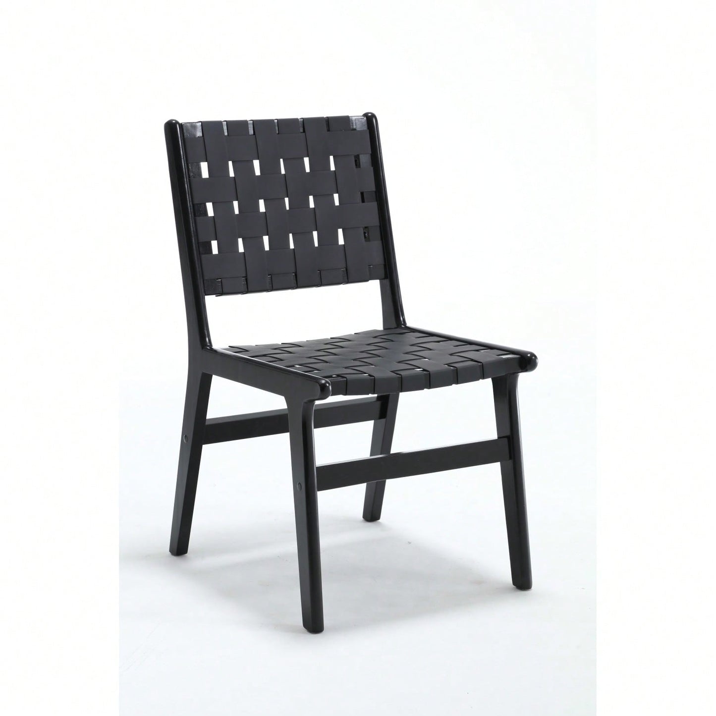 Saddle Leather Woven Dining Chair, Solid Wood Legs, Suitable For Dining And Living Room