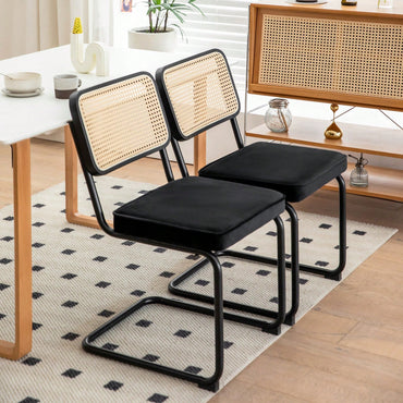 Dining Chairs Set Of 2 With Velvet Rattan Side Accent Chairs