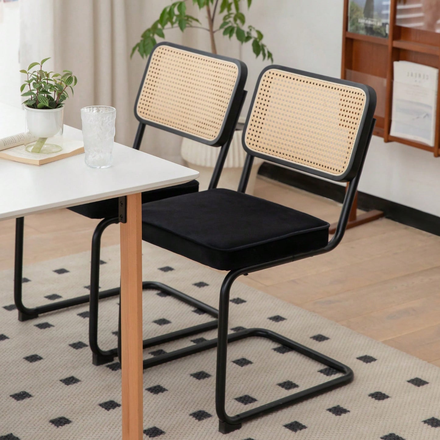 Dining Chairs Set Of 2 With Velvet Rattan Side Accent Chairs