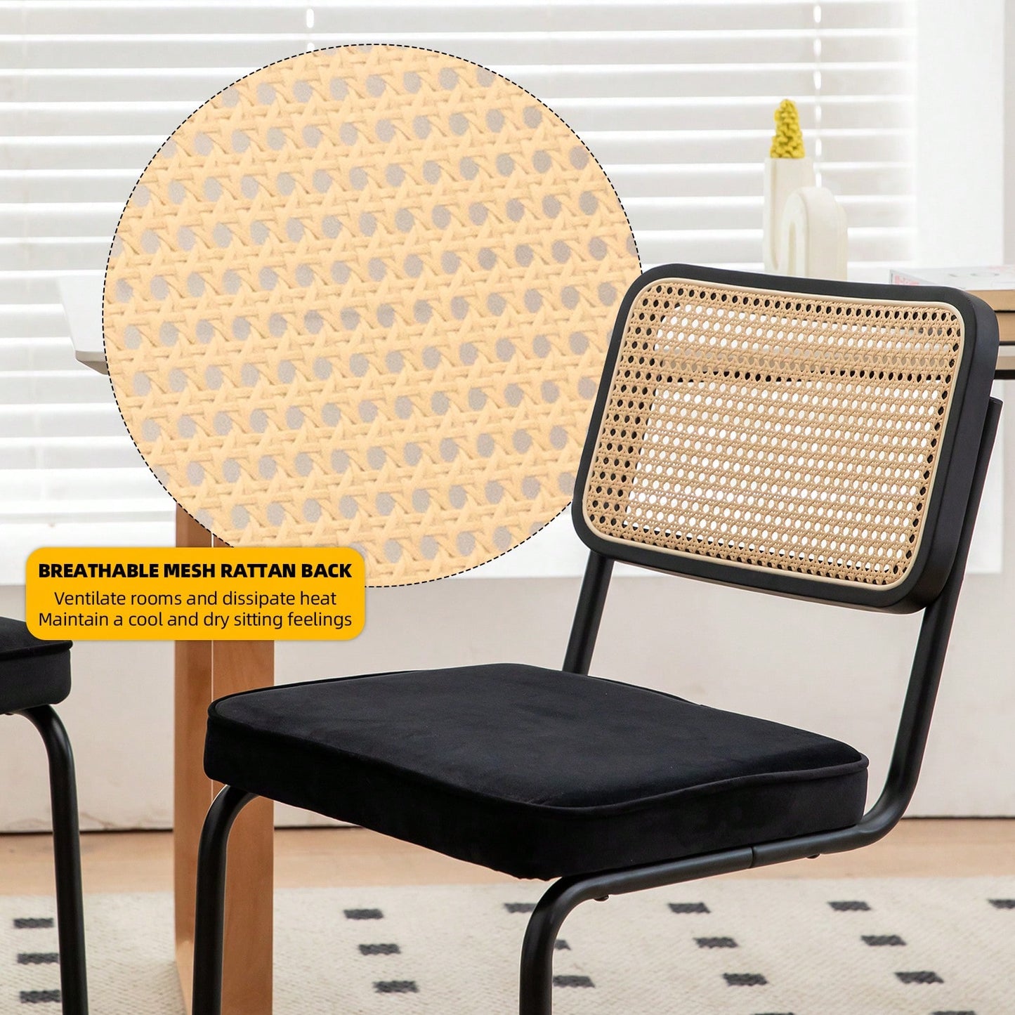 Dining Chairs Set Of 2 With Velvet Rattan Side Accent Chairs