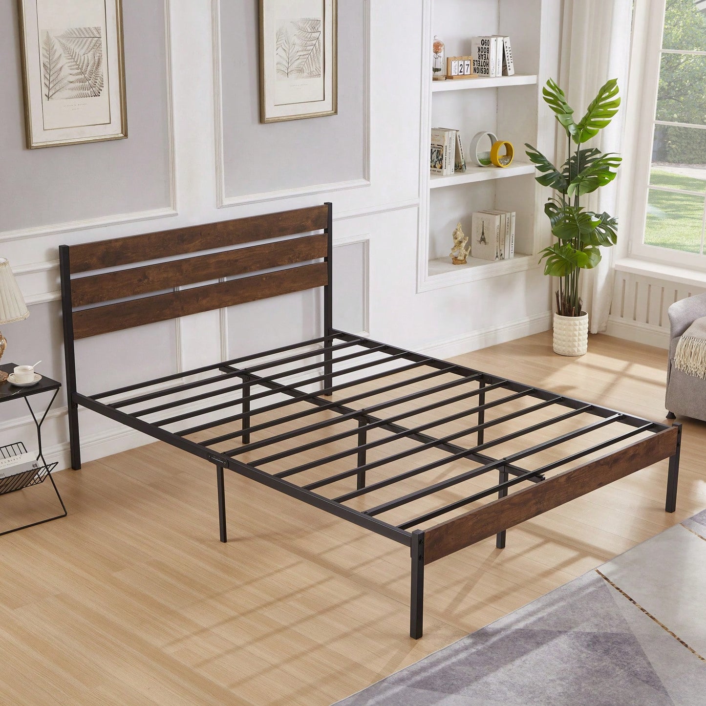 Queen Size Bed Frame With Wood Headboard