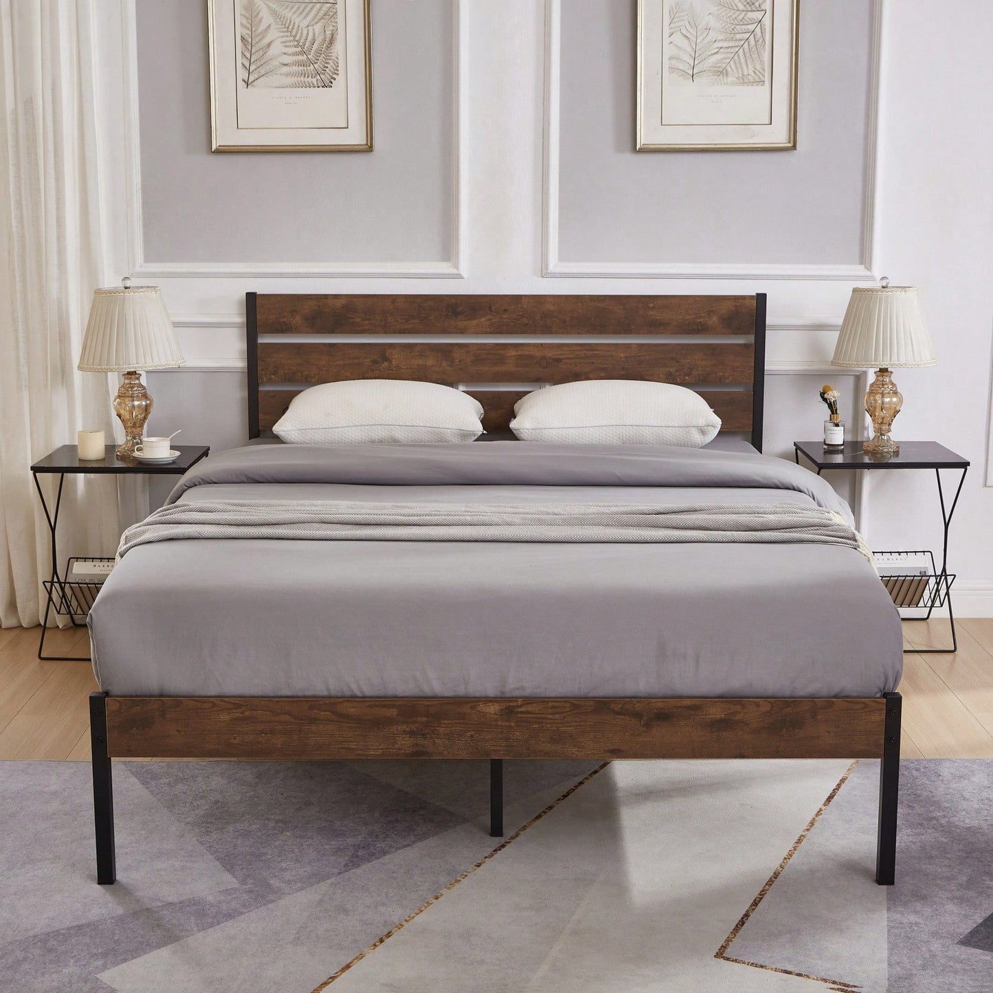 Queen Size Bed Frame With Wood Headboard