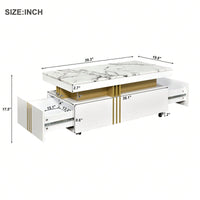 Contemporary Coffee Table With Faux Marble Top And Drawers