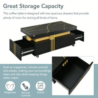 Contemporary Coffee Table With Faux Marble Top And Drawers