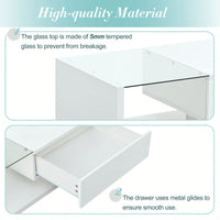 Modern Coffee Table With Tempered Glass Top And Drawer