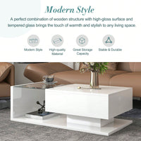 Modern Coffee Table With Tempered Glass Top And Drawer