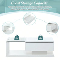 Modern Coffee Table With Tempered Glass Top And Drawer