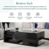 Modern Coffee Table With Tempered Glass Top And Drawer