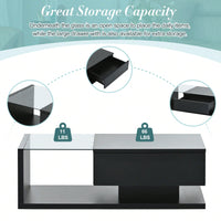 Modern Coffee Table With Tempered Glass Top And Drawer