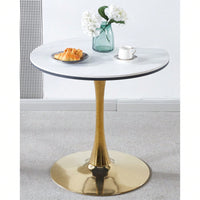 31.5" Golden And White Tulip Table