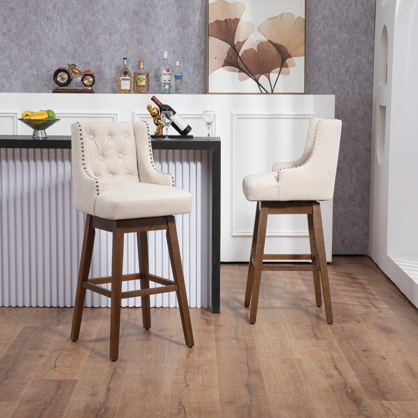 Bar Stools Set Of 2 Counter Height Chairs With Footrest For Kitchen, Dining Room And 360 Degree Swivel