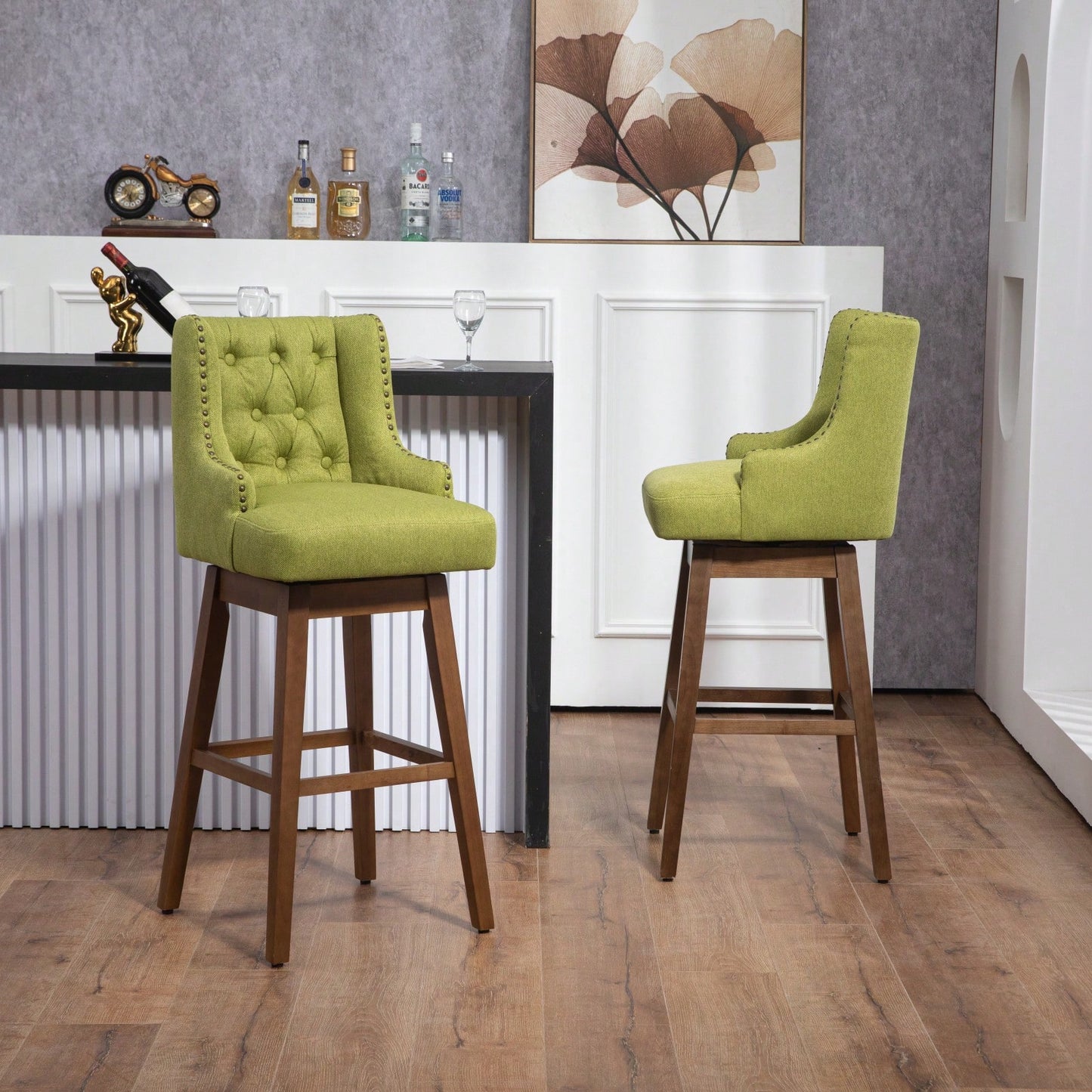 Bar Stools Set Of 2 Counter Height Chairs With Footrest For Kitchen, Dining Room And 360 Degree Swivel