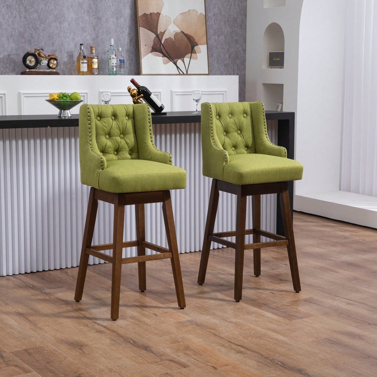 Bar Stools Set Of 2 Counter Height Chairs With Footrest For Kitchen, Dining Room And 360 Degree Swivel