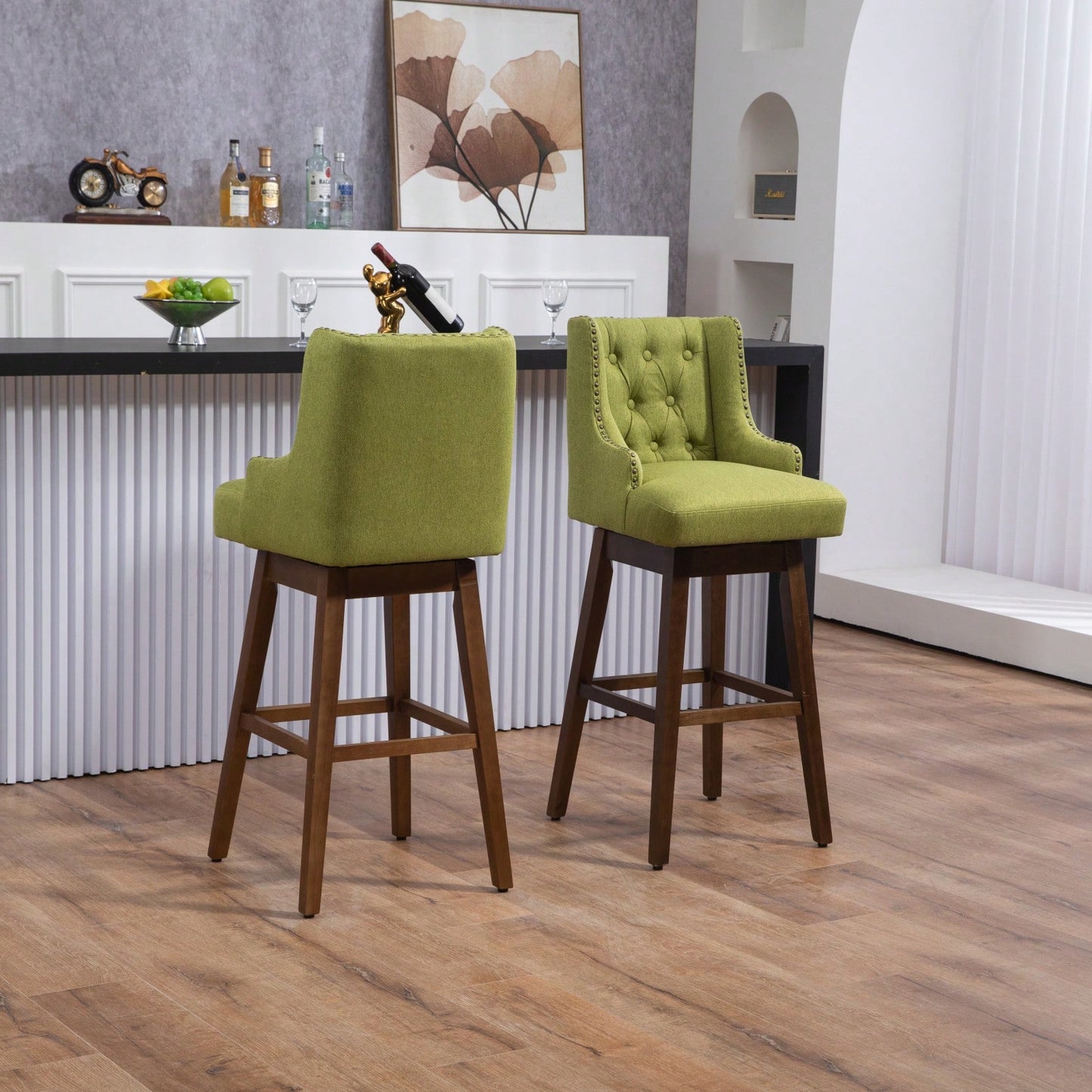 Bar Stools Set Of 2 Counter Height Chairs With Footrest For Kitchen, Dining Room And 360 Degree Swivel