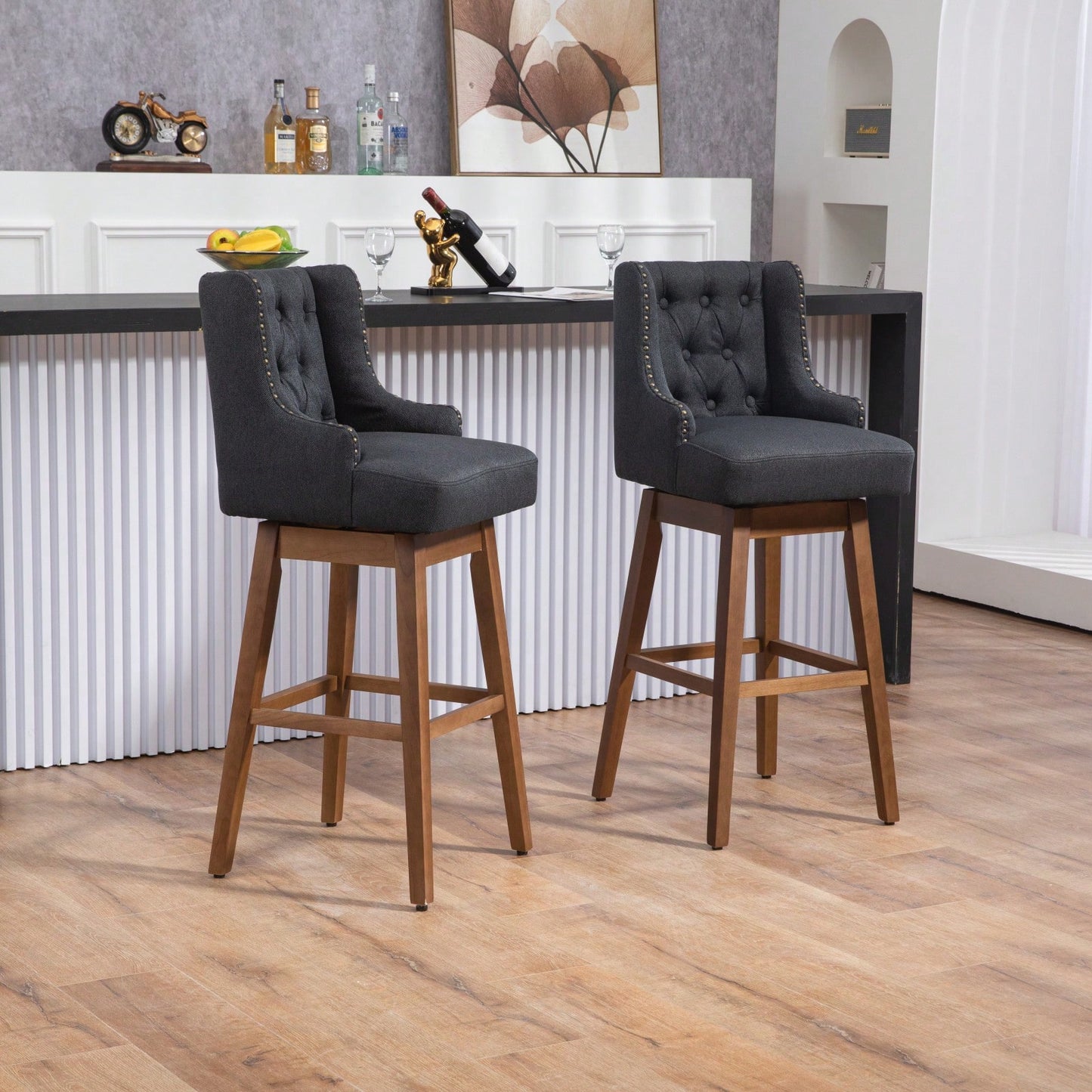 Bar Stools Set Of 2 Counter Height Chairs With Footrest For Kitchen, Dining Room And 360 Degree Swivel