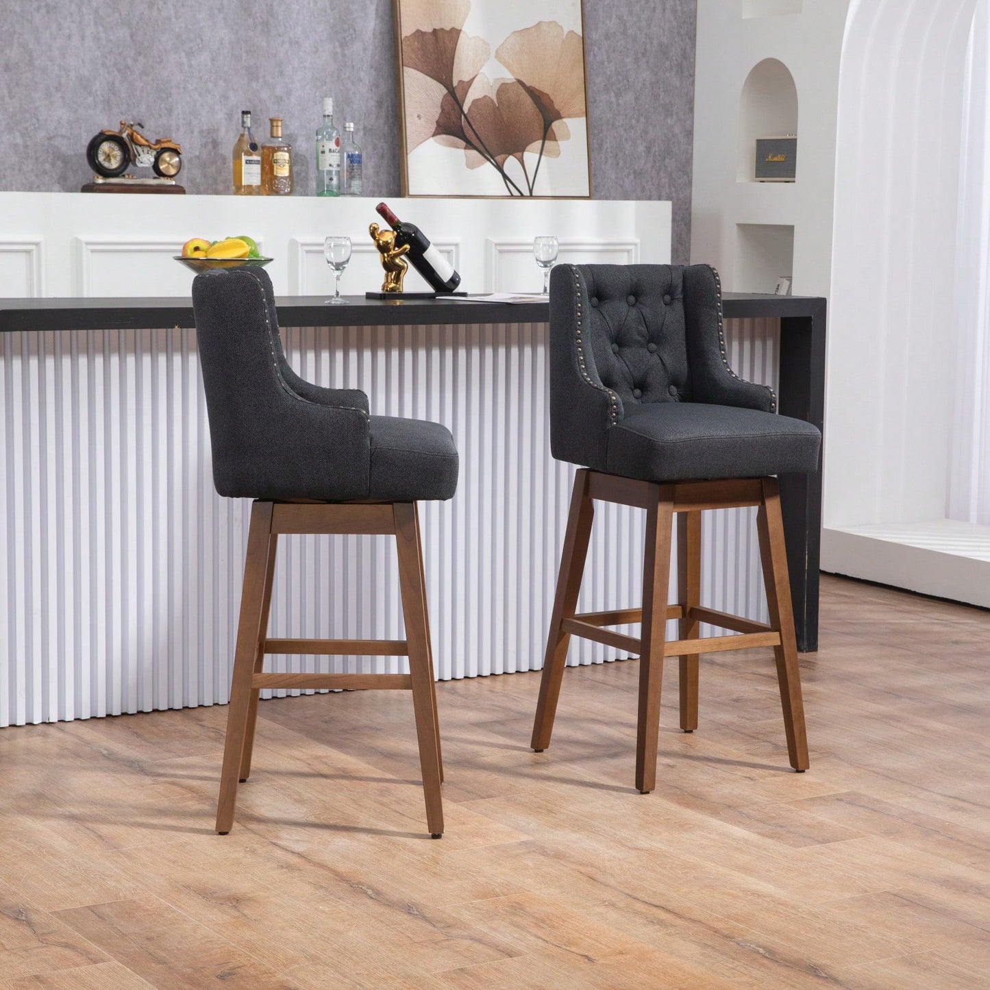 Bar Stools Set Of 2 Counter Height Chairs With Footrest For Kitchen, Dining Room And 360 Degree Swivel