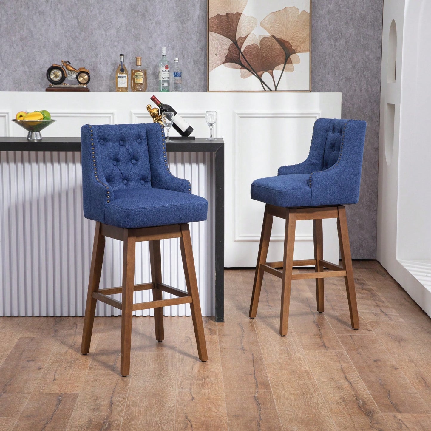 Bar Stools Set Of 2 Counter Height Chairs With Footrest For Kitchen, Dining Room And 360 Degree Swivel