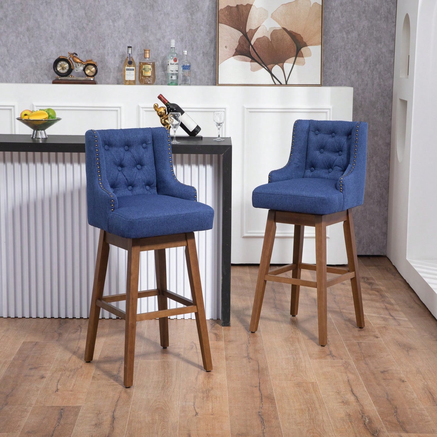 Bar Stools Set Of 2 Counter Height Chairs With Footrest For Kitchen, Dining Room And 360 Degree Swivel