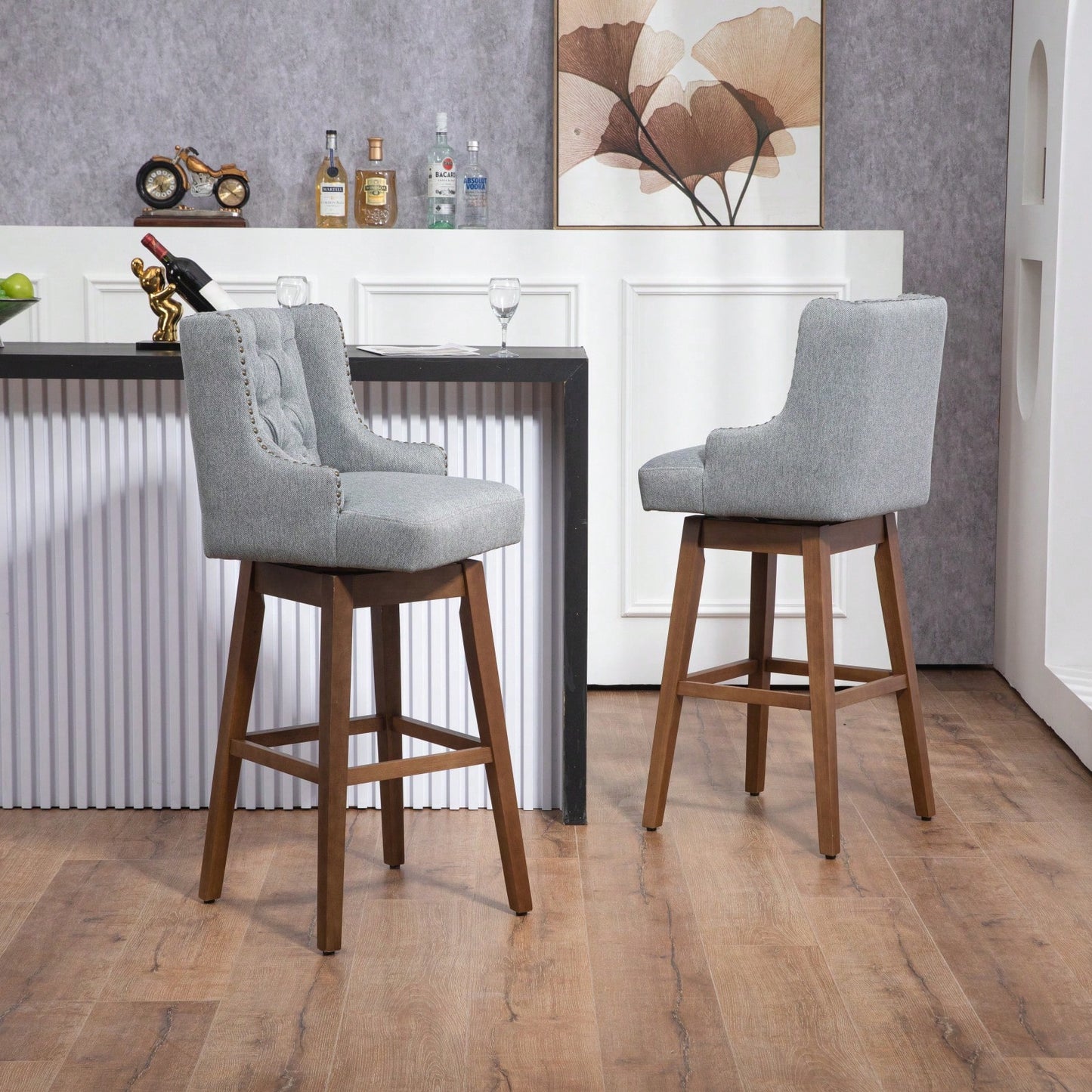 Bar Stools Set Of 2 Counter Height Chairs With Footrest For Kitchen, Dining Room And 360 Degree Swivel