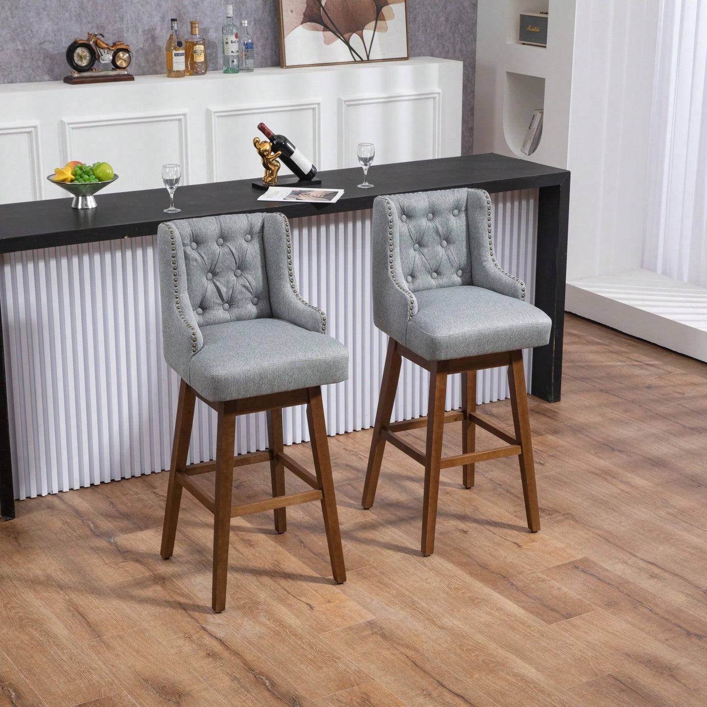 Bar Stools Set Of 2 Counter Height Chairs With Footrest For Kitchen, Dining Room And 360 Degree Swivel