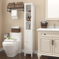 67 Inch Tall Freestanding Bathroom Storage Cabinet with Adjustable Shelves and Anti-Tip Design in White for Home Organization