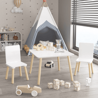 Kids Wooden Activity Table And 2 Chairs Set | Toddler Play Table Set | Solid Wood Construction | Easy Assembly | White |Chairs