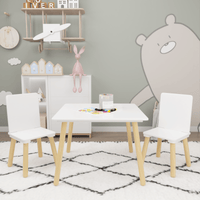 Kids Wooden Activity Table And 2 Chairs Set | Toddler Play Table Set | Solid Wood Construction | Easy Assembly | White |Chairs