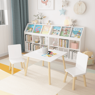 Kids Wooden Activity Table And 2 Chairs Set | Toddler Play Table Set | Solid Wood Construction | Easy Assembly | White |Chairs