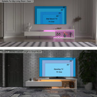 Adjustable LED TV Stand with Storage Cabinets Modern White Entertainment Center Multicolor Mood Lighting