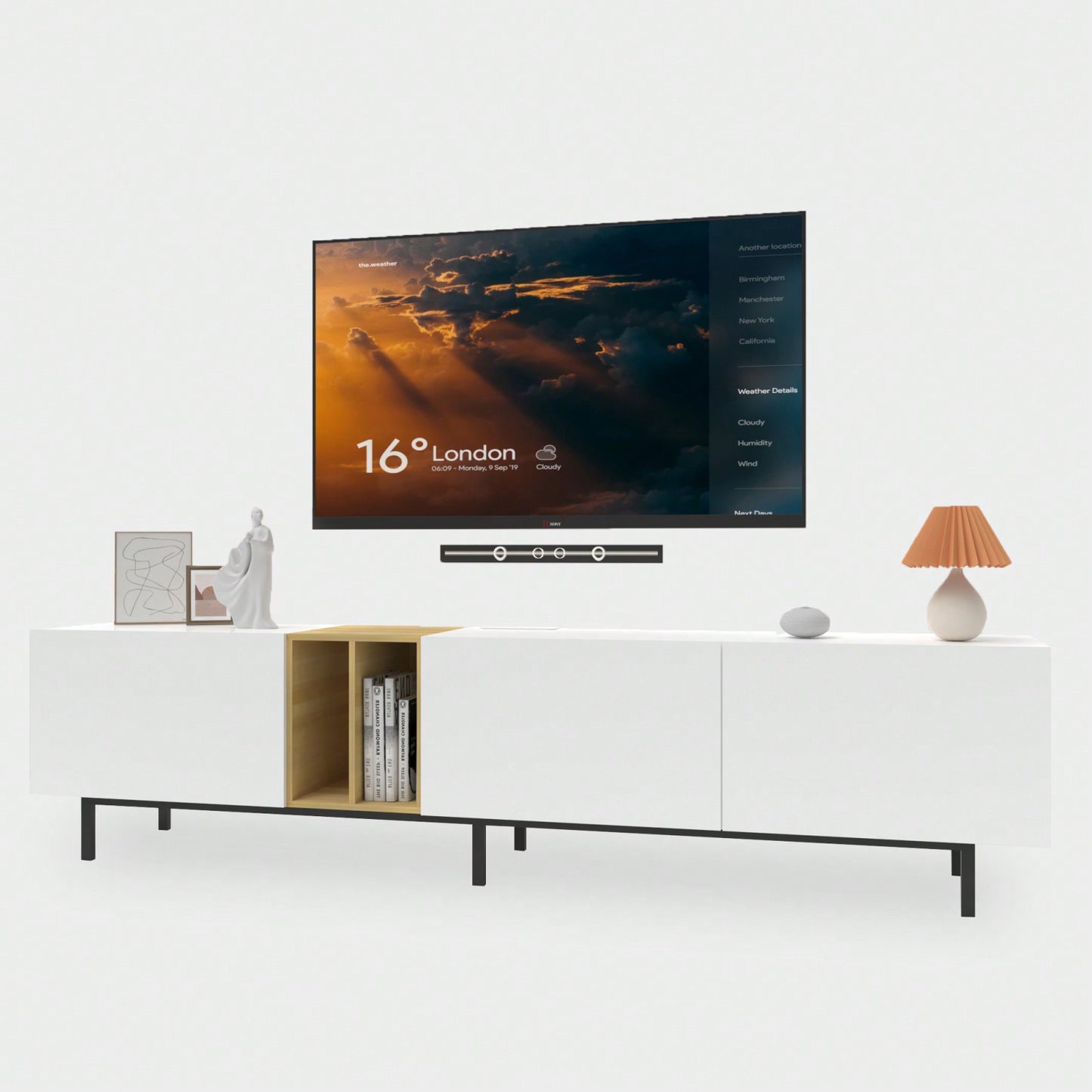 Modern TV Stand For 80 Inch TVs, Entertainment Center With Wireless Charging Station & Ample Storage