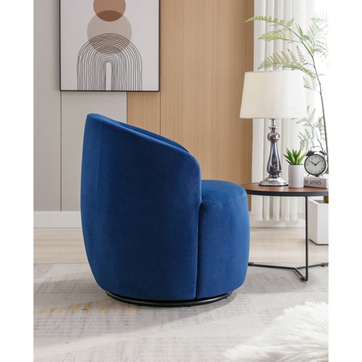 Velvet Upholstered Swivel Accent Chair | Modern Barrel Chair With Metal Ring Base | Comfortable Armchair For Living Room, Bedroom, Office