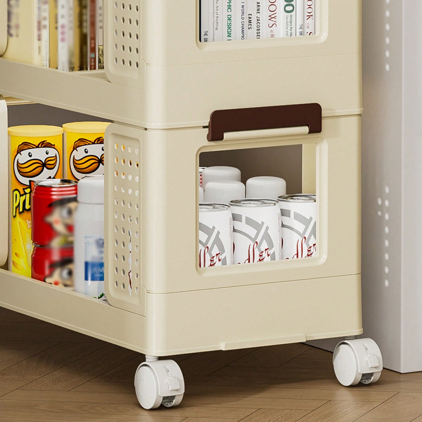 Beige 3-Tier Rolling Storage Cart with Lockable Wheels Versatile Organizer for Kitchen Bathroom Laundry