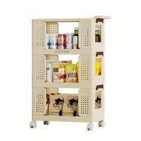 Beige 3-Tier Rolling Storage Cart with Lockable Wheels Versatile Organizer for Kitchen Bathroom Laundry