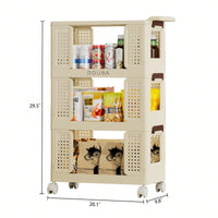 Beige 3-Tier Rolling Storage Cart with Lockable Wheels Versatile Organizer for Kitchen Bathroom Laundry