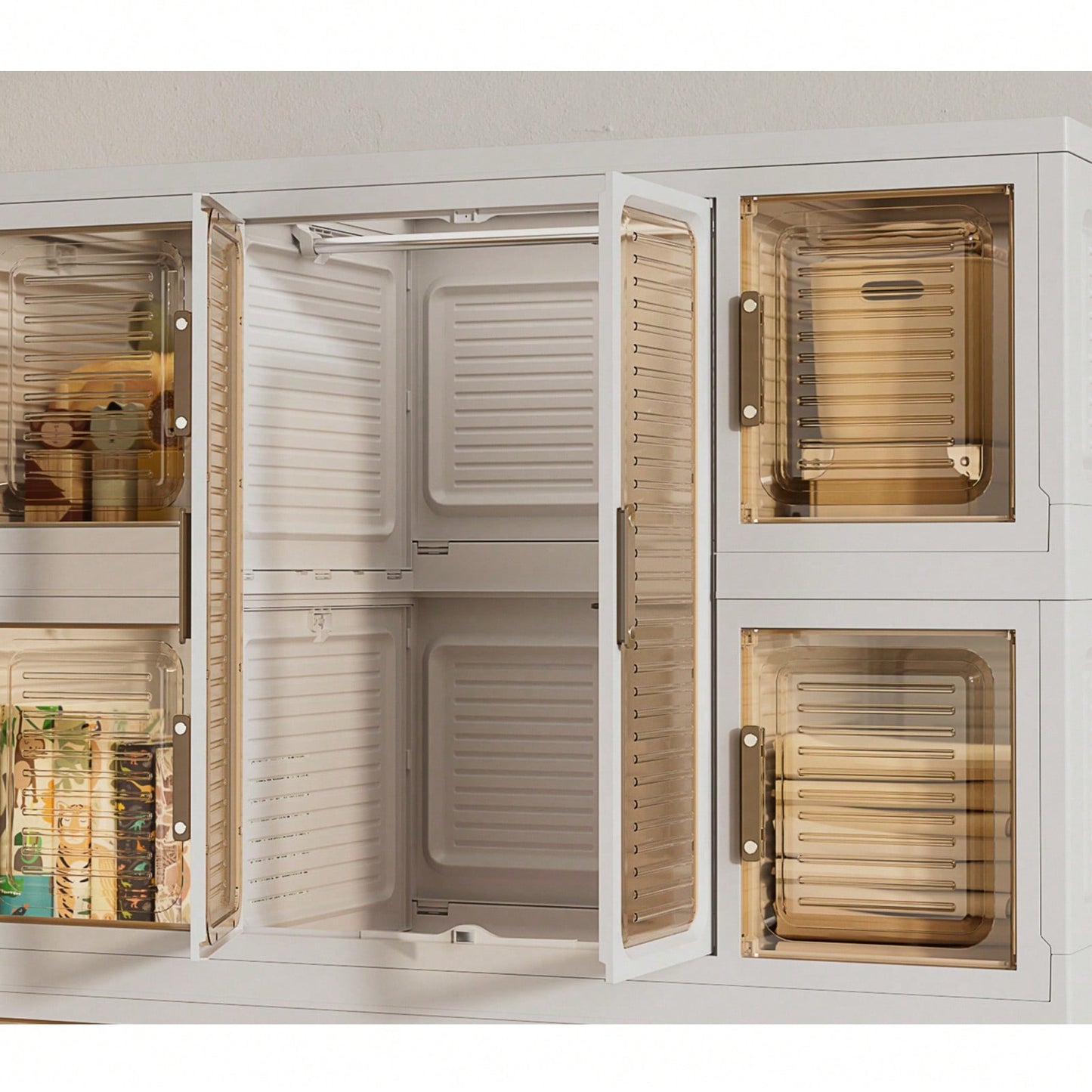 Large Capacity Portable Closet Organizer with Hanging Rods and 12 Magnetic Doors for Kids Nursery and Bedroom White