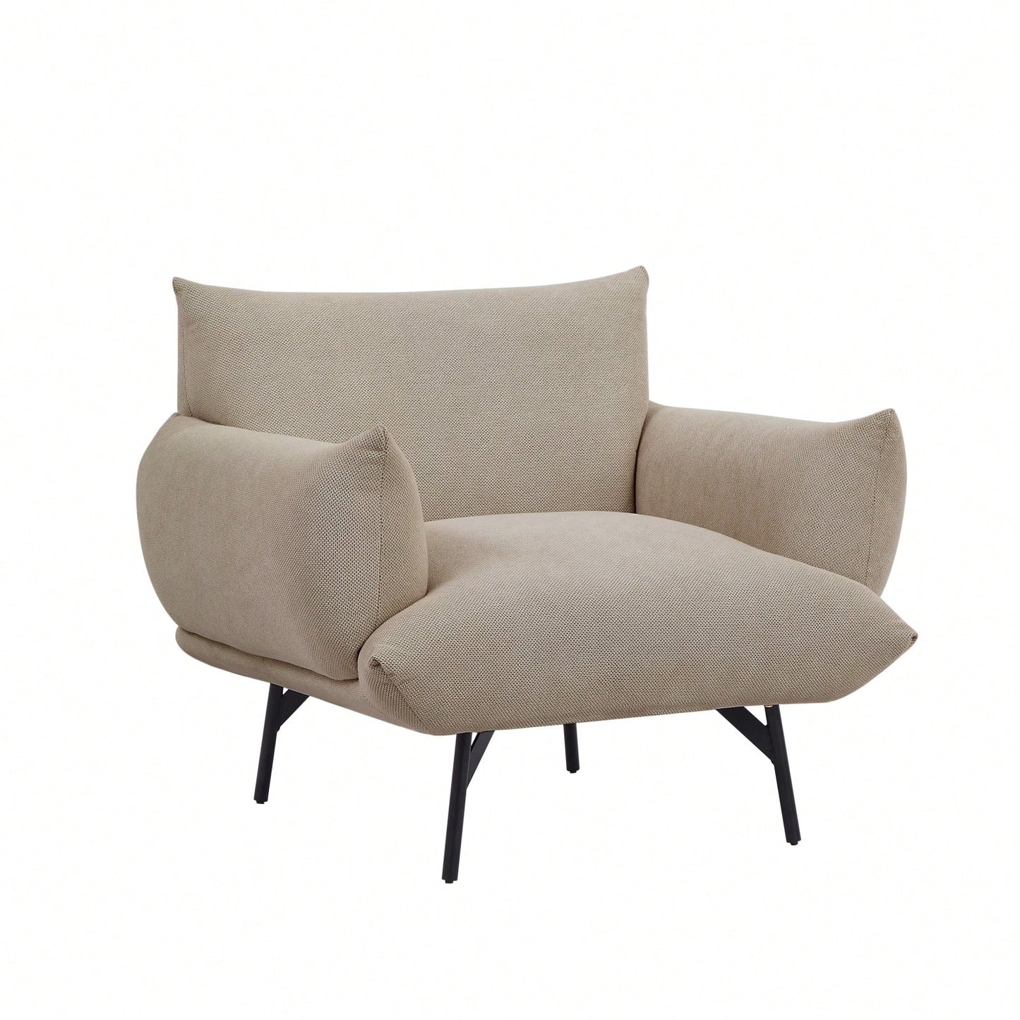 Mid-Century Modern Oversized Accent Armchair Upholstered Sofa Chair for Living Room Bedroom with Comfy Fabric and Metal Legs