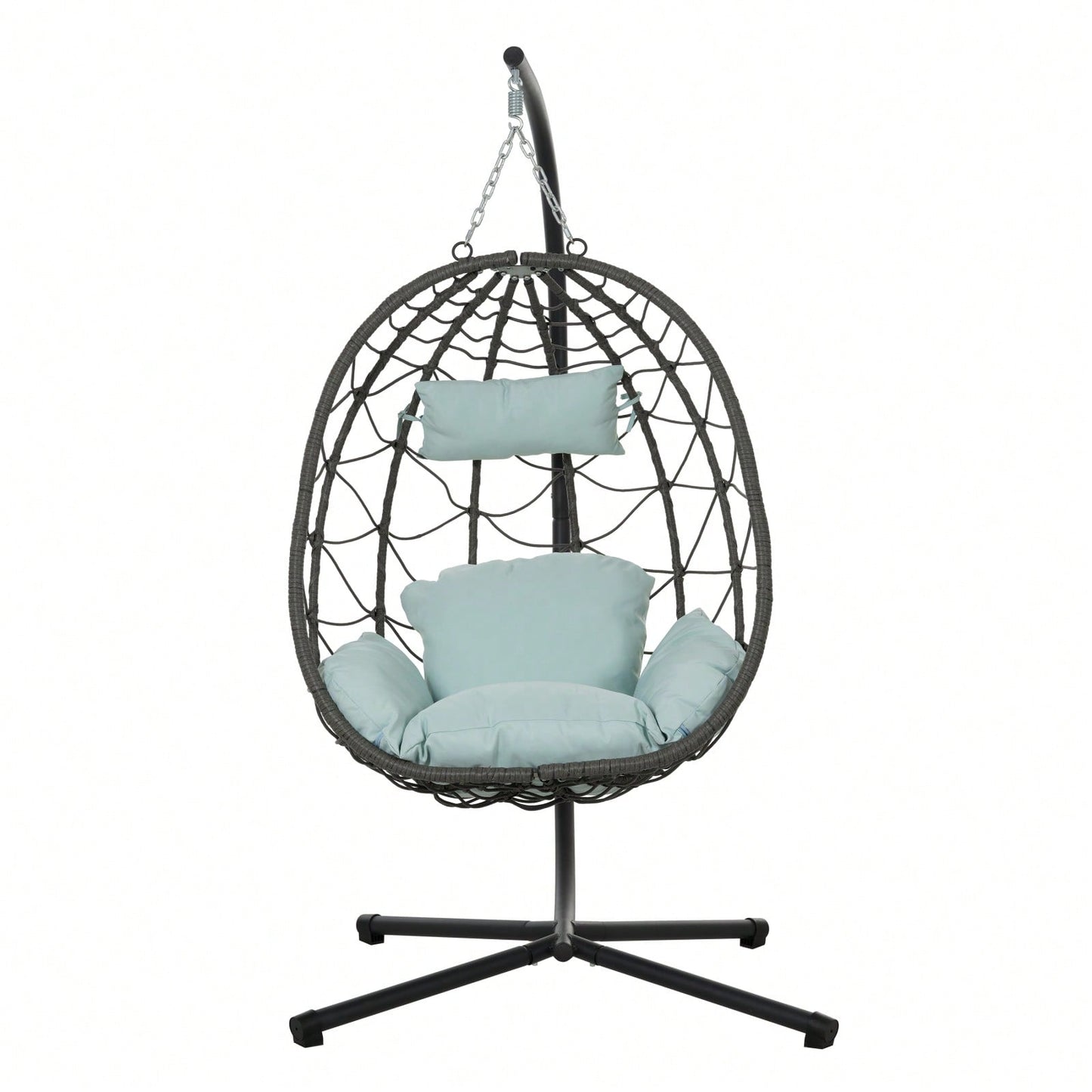 Indoor Outdoor Wicker Egg Chair with Stand and Cushions - Weather-Resistant Rattan Swing for Patio, Balcony, Living Room