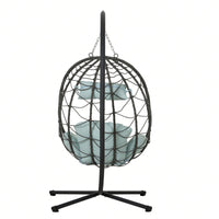 Indoor Outdoor Wicker Egg Chair with Stand and Cushions - Weather-Resistant Rattan Swing for Patio, Balcony, Living Room